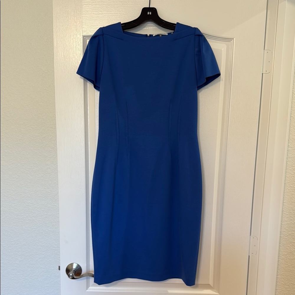 Elie Tahari Blue Sheath Dress with Flutter Sleeves
